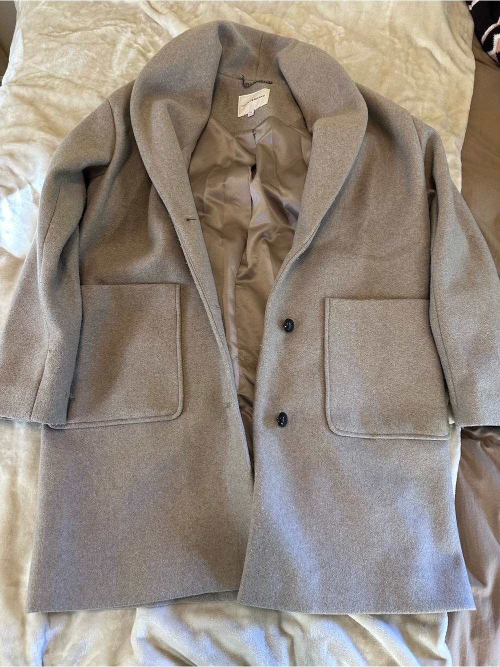 Lucky Brand Shawl Collar long button down Coat Tan Size Medium